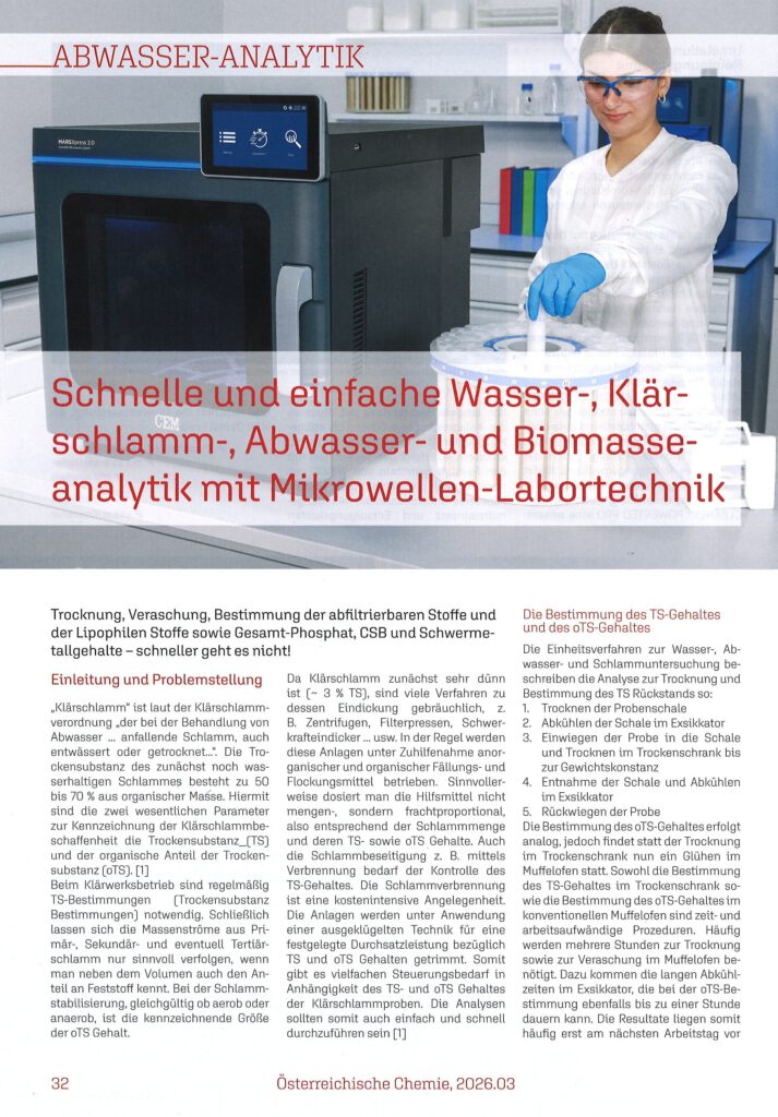 Mikrowellen-Labortechnik: Schnelle, einfache Wasser-, Klärschlamm-, Abwasser- und Biomasseanalytik